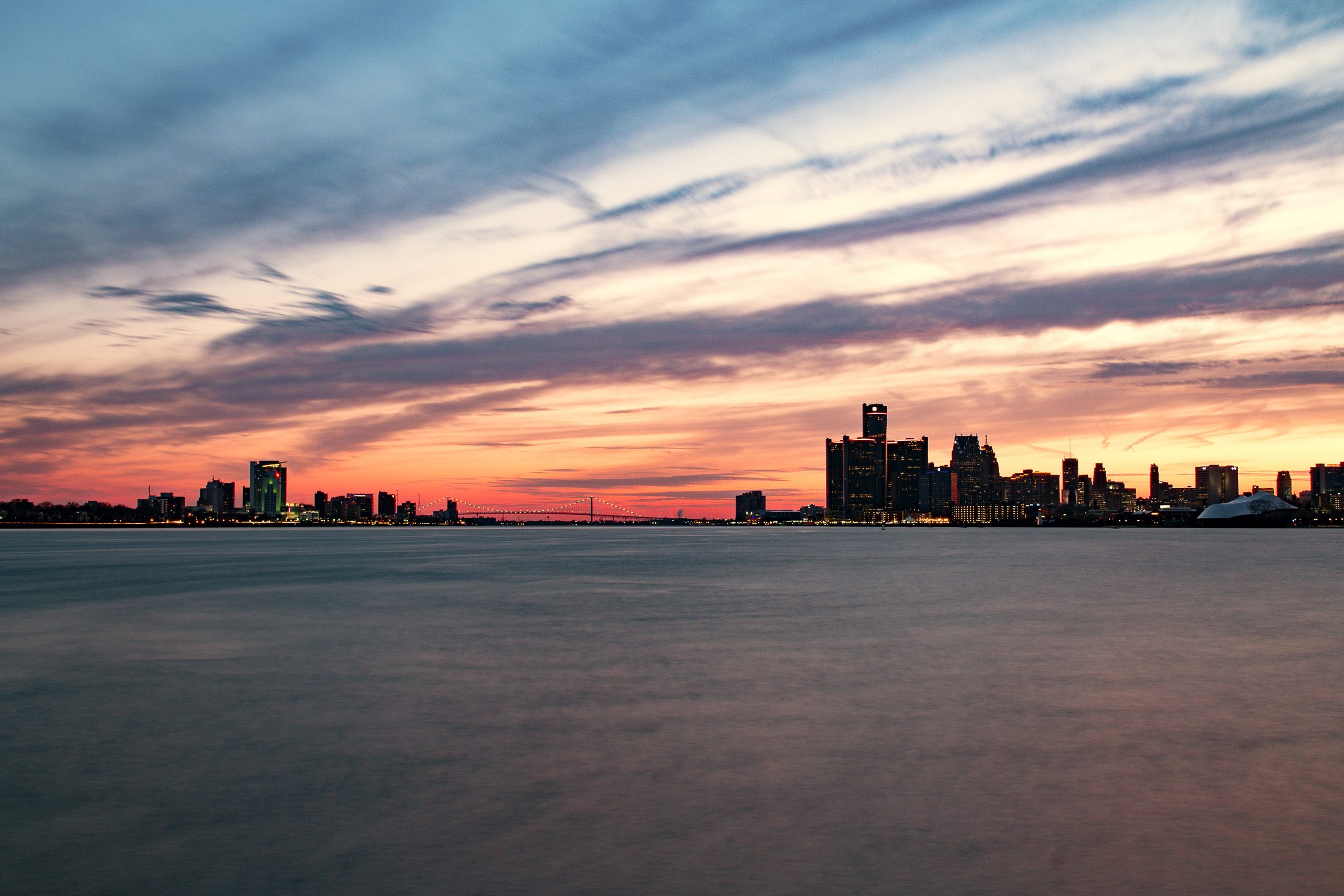 Downtown Detroit & Windsor from Sunset Point on Belle Isle The City